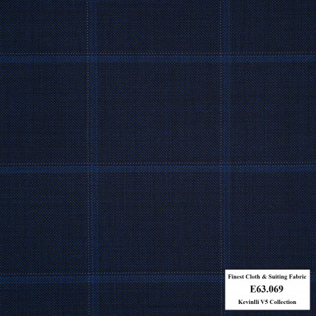 E63.069 Kevinlli V5 - Vải Suit 60% Wool - Xanh navy Caro xanh